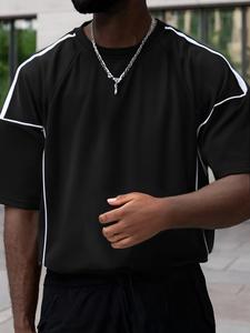 Men's Solid Color Contrast Trim Short Sleeve Tee, Loose Casual Crew Neck T-shirt for Summer, Fashion Men's Top for Daily Wear, Tropical