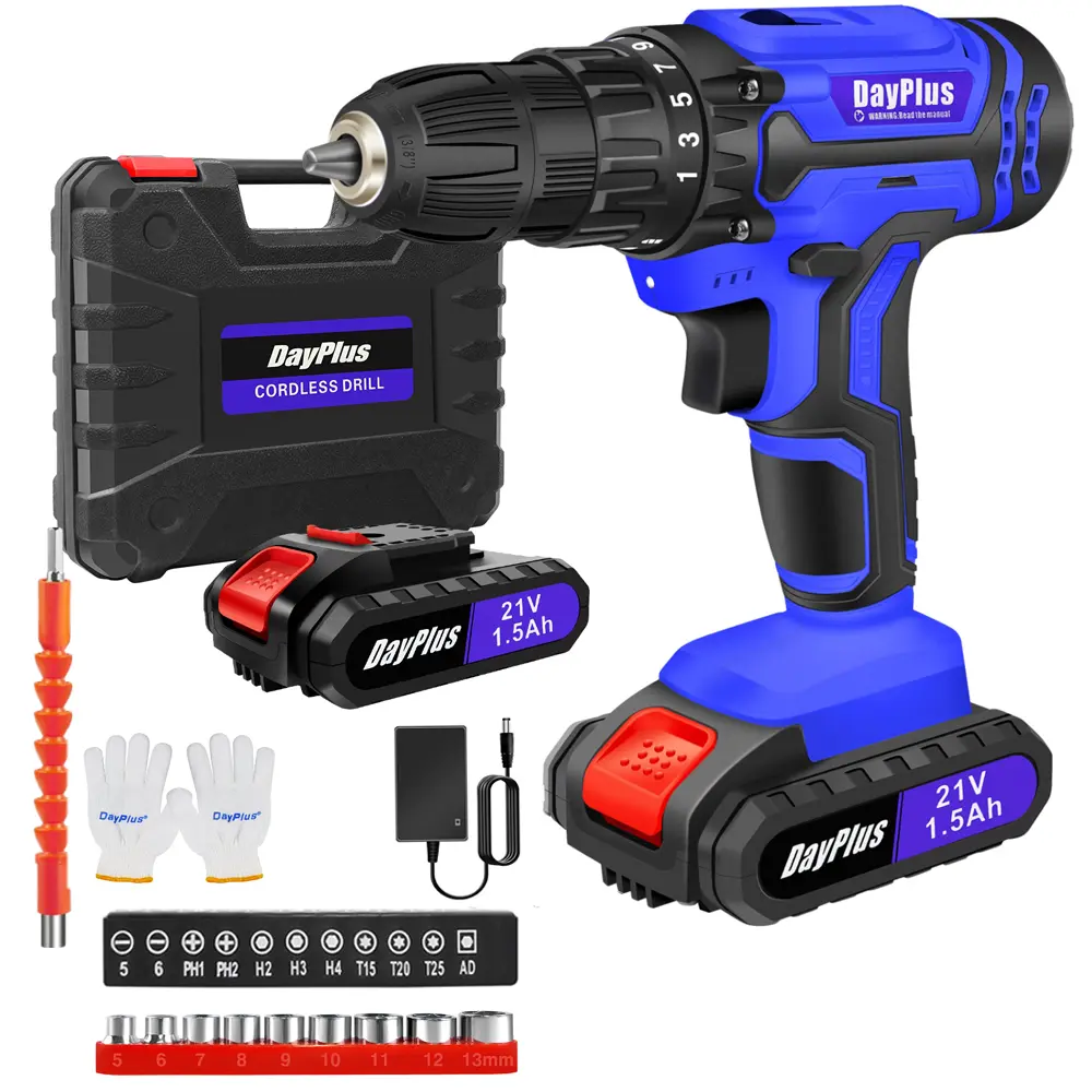 21V Cordless Power Drill with 2 Batteries, Lightweight Electric Drill Set with 29 Drill Bit Accessories, Electric Screwdriver, 45Nm Cordless Drill Driver, 1.5Ah Battery Drill, 25+1 Torque, 2 Speed, LED Light, Combi Drills