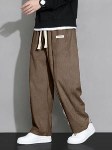 Men's Solid Corduroy Pants, Loose Casual Comfy Straight Leg Trousers for Fall & Winter, Men's Bottoms for Daily Wear