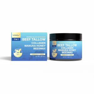 7-in-1 Whipped Beef Tallow Collagen Manuka Honey Beeswax Moisturizer – Natural Face & Body Cream for Dry Skin