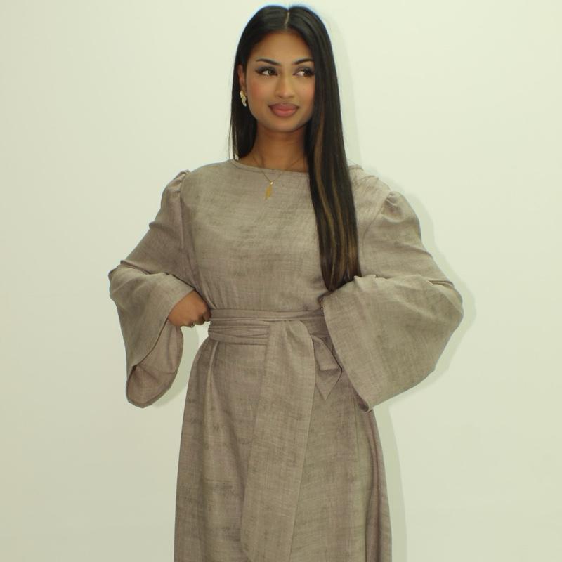 BERBISH marble print  dress with belt Womenswear Long Sleeve Summer spring dress Breathable Comfortable Fits Fashion 1