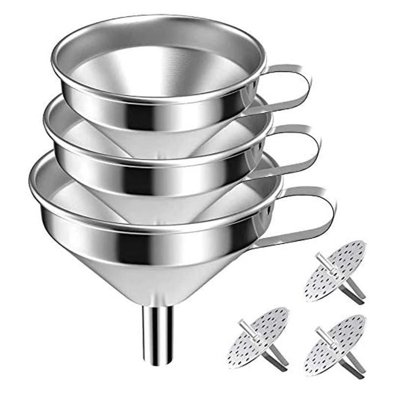 2x Stainless Steel Funnel Oil Liquid Funnel Metal Funnel with Detachable Filter 0