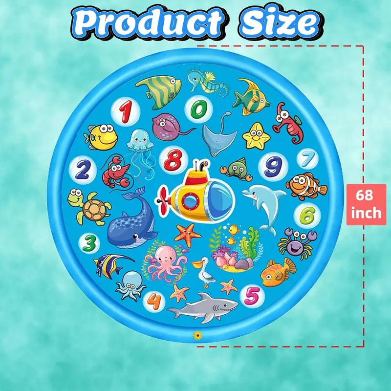 Kids Sprinkle and Splash Play Mat, 68'' Summer Garden Outdoor Spray Water Play Sprinklers Games Garden Beach Spray Mat, Sprinkle Splash Water Pad Toys Pool Toy Gifts for Boys Girls 3