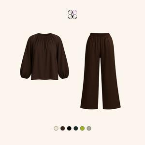 Balloon Sleeve Linen Feel Two Piece Set