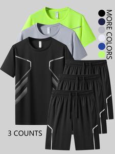 Men's Stripe Print Short Sleeve Tee & Shorts Set, Breathable Quick Drying T-shirt & Shorts, Men's Summer Tracksuit Set for Gym Workout Running