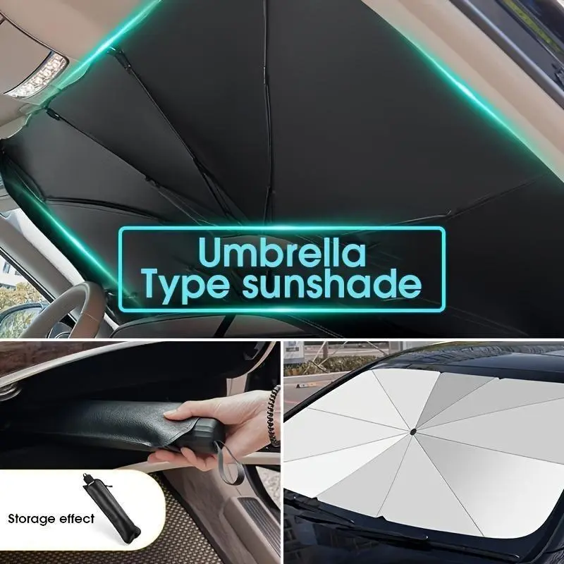 Portable Car Windshield Sunshade, Foldable Windshield Sun Umbrella, Car Exterior Accessories, Car Windshield Cooling Umbrella for Daily 6