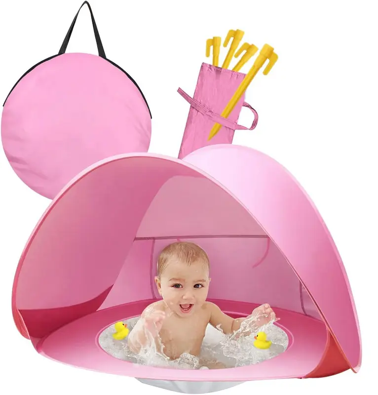 Pop Up Baby Beach Tent, Portable Kiddies Shade Pool Tent 50 SPF UV Protection Sun Shelter Canopy for Infant Indoor and Outdoor Use (Pink) 0