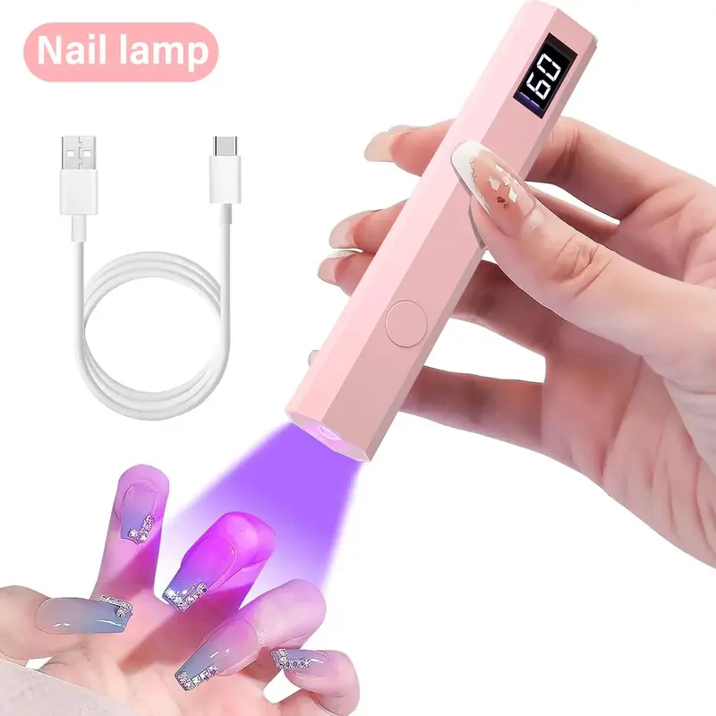 YIKOOLIN Convenient Handheld Nail Dryer Lamp UV/LED Nail Curing All Gel Polish Nail Art Tool USB Rechargeabl Quick Dry Nail Lamp Pink Display 0