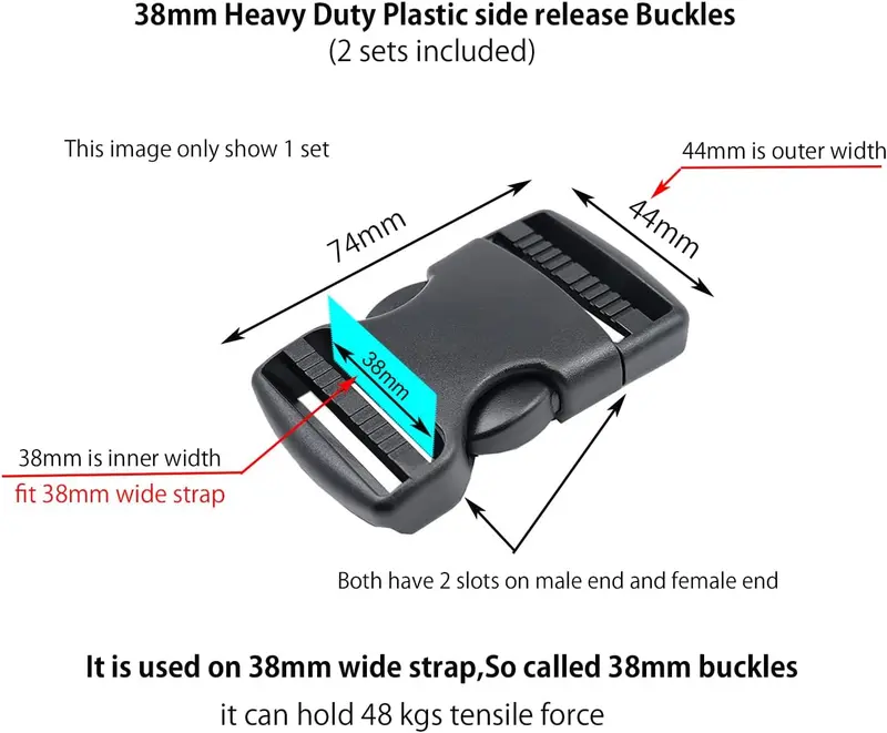 Side Release Buckles 38mm Heavy Duty Plastic Buckle Clips Snap Clasps Dual Adjustable Backpack Buckle Replacement No Sewing 2 Sets 1