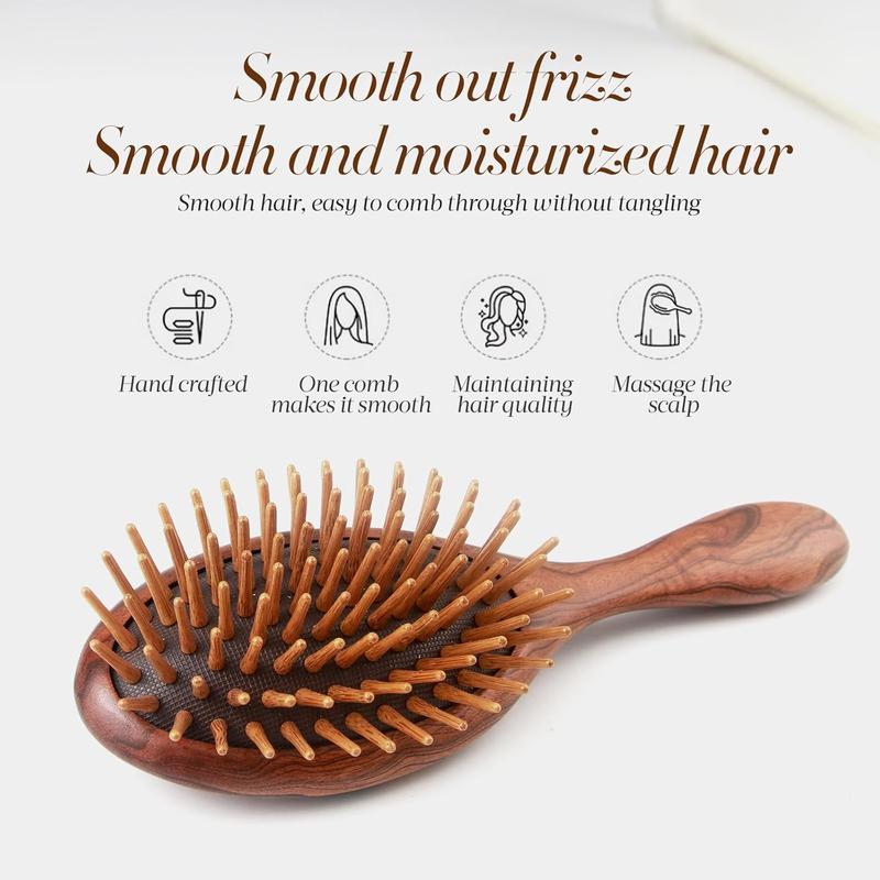 Natural Wooden Hair Brush, Sandalwood Air Cushion Combs for Scalp Massage Anti-static, No Hair Tangle Oval 3