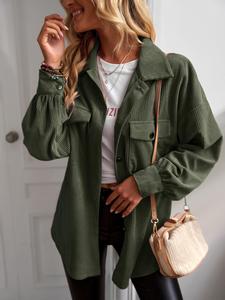 Women's Solid Button Front Corduroy Coat Jackets, Casual Long Sleeve Collared Outerwear for Daily Wear, Ladies Fall & Winter Clothes