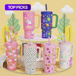 【Meoky Brand Day】 24oz Mini Straw Handle Cup, Small Capacity Portable Stainless Steel Thermos Cup, Stainless Steel Straw with Silicone Head, Leak-proof Cup Lid, Non-slip, Wide Mouth and Narrow Bottom for Easy Cleaning for Campus Office Outdoor Travel