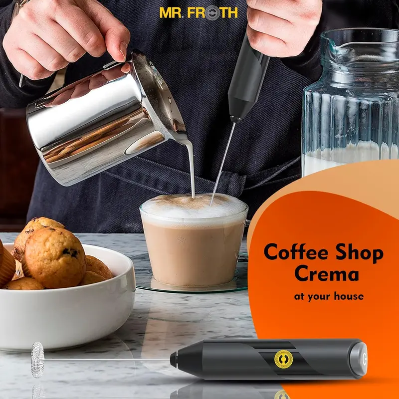 Handheld Milk Frother - Battery-Operated Coffee Frother Wand - Durable & Food-Safe Drink Mixer - Noise-Free, No Shaking - Electric Hand Held Coffee Whisk Frother for Matcha, Milkshake 4