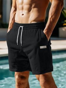 Men's Letter Print Corduroy Shorts, Loose Casual Comfy Breathable Swim Shorts for Summer, Men's Bottoms for Daily Wear