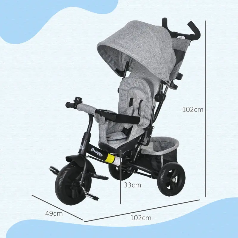 Kids Trike Push Bike with Push Handle, Canopy for 1-5 Years, Grey 1