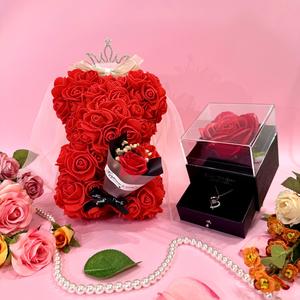 Romantic Rose Gift Box, 1 Set Cute Bear Design Artificial Rose Gift Box, Creative Gift for Women & Girls, Party Supplies