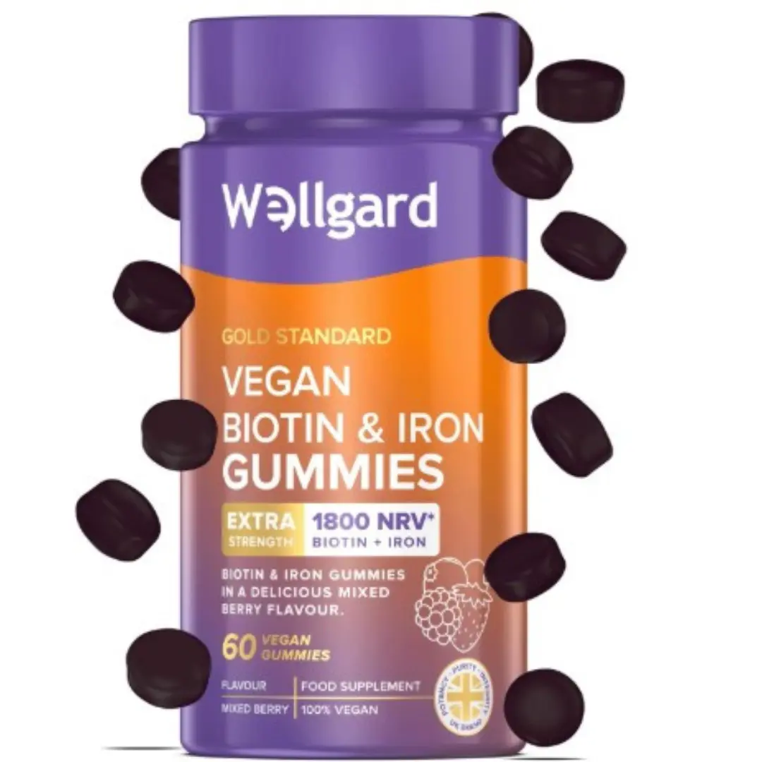 Vegan Biotin Gummies Wellgard - Hair Vitamins, Chewable B7, Mixed Berry Flavour, Hair Growth - Dietary, Healthcare