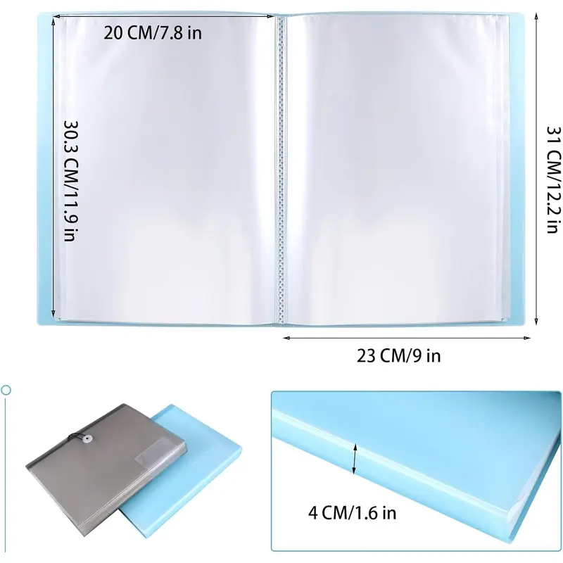 2 Pcs A4 Display Folders, Total 120 Pockets A4 Display Book Folder with Plastic Sleeves and Safety Rope Presentation Folders Document Project Folder for School and Offices 1