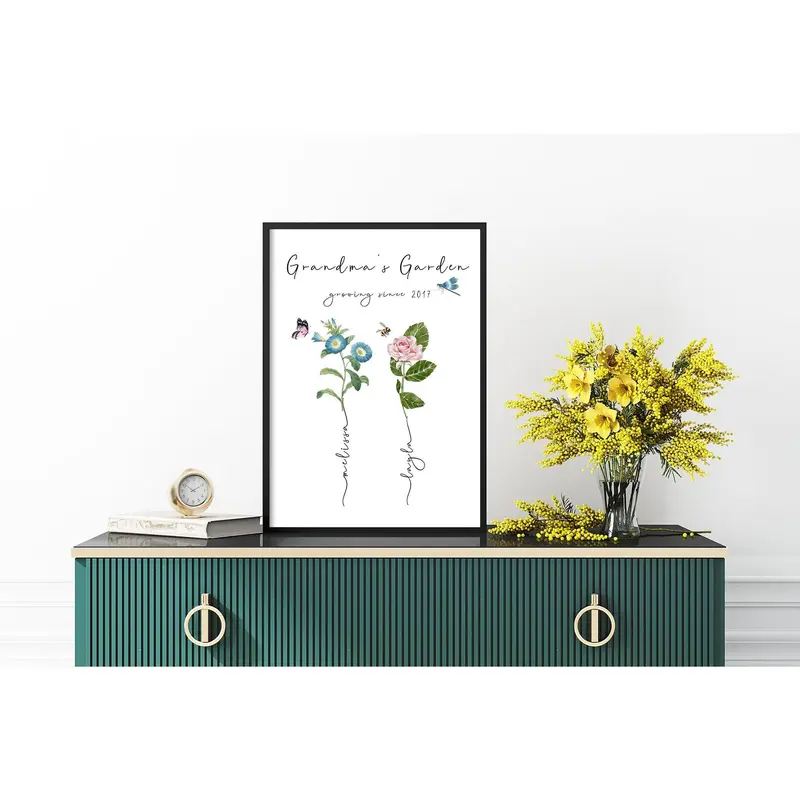 Grandma's garden personalised print, birth month flower custom grandparent gift 4