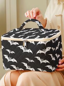 Bat Pattern Makeup Bag, Large Capacity Travel Toiletry Bag, Portable Travel Makeup Bag, Zipper Makeup Organizer Pouch, Versatile Storage Bag