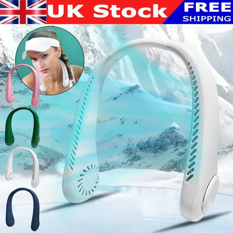 Portable Neckband Fan Bladeless Lazy Neck Hanging Cooler USB Rechargeable small Cable Button 0