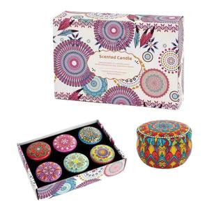 Colorful Pattern Scented Candle Set, 6 Counts/box Long Lasting Smoke Free Candle, Decorative Candle for Home Yoga Bathing Holiday Party, Halloween