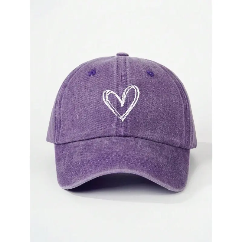 1pc Embroidered Heart Kid's Washed Baseball Cap, Adjustable Outdoor Sun Hat For Spring, Autumn Travel, Beach, Y2k Style For Boys And Girls 4