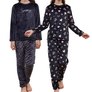 Girls Fleece Pyjama Set Thick Fleece Long Sleeve Top & Bottom Pants Sleepwear Pjs Loungewear Nightwear for Kids Soft & Comfortable Top & Trousers 3-14