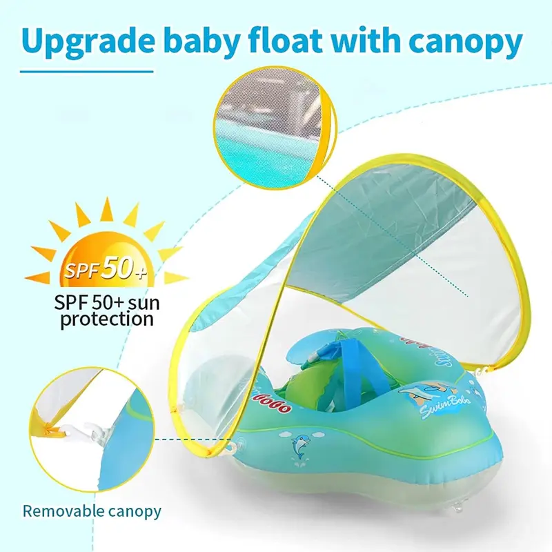 Inflatable Swimming Ring Baby Pool Float Toys with Canopy Sunshade Swim Circle 2