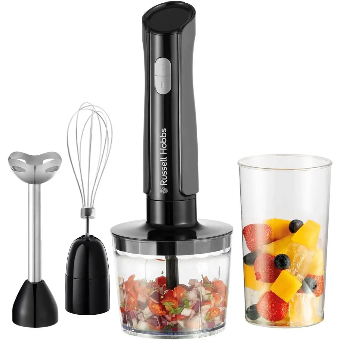 Hand Blender [3-in-1 Hand Mixer] Electric Chopper (Food Processor with 3 Attachments for Baby Food, Smoothies, Soup, 2 speeds + pulse, Stainless steel, BPA-Free)