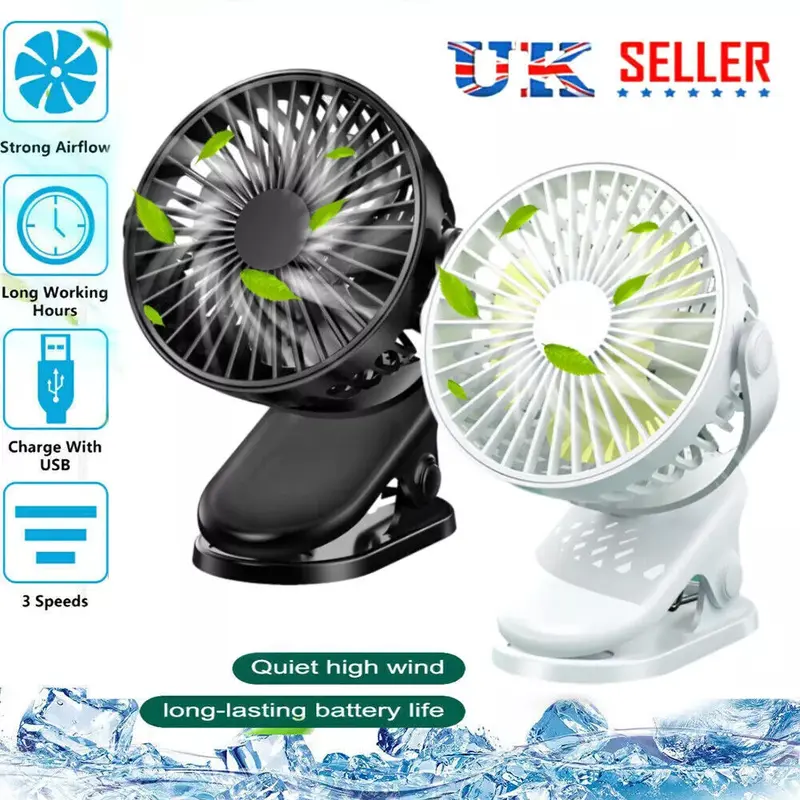 UK Clip On Fan 3 Speed USB Rechargeable Mini Cooling Desk Baby Stroller Portable white fan clip  fan cooling  fan smart  fan fan  air  cooler 0