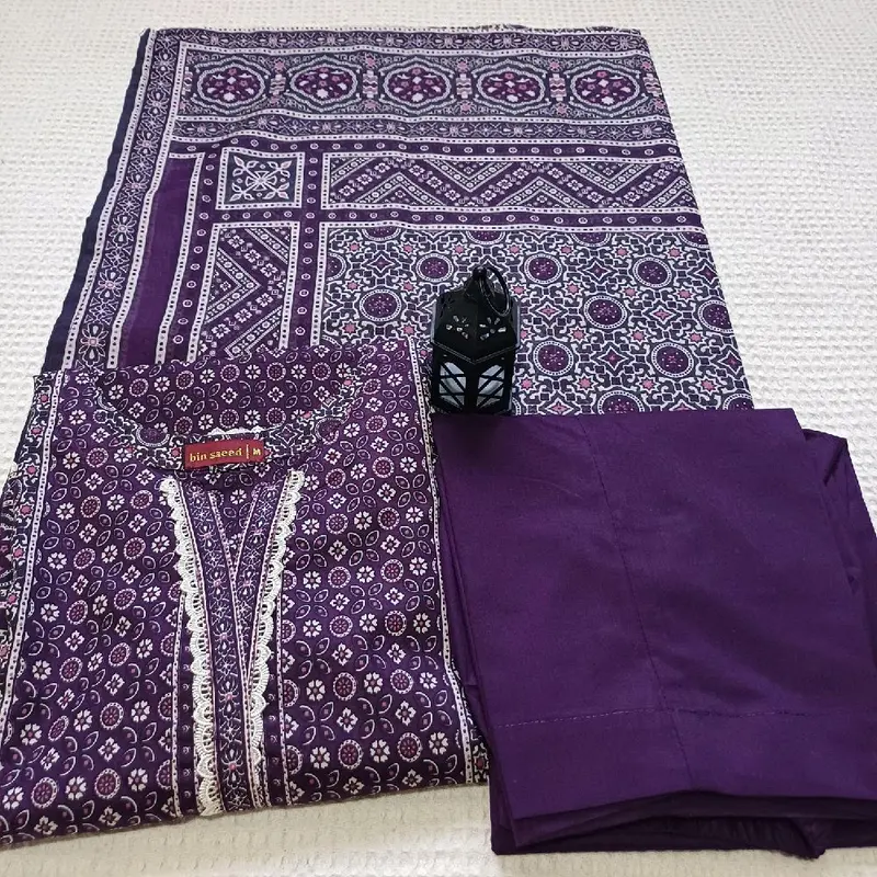 3pc binsaeed beautiful printed- Summer Lawn Collection M and Large Available with Trousers 4