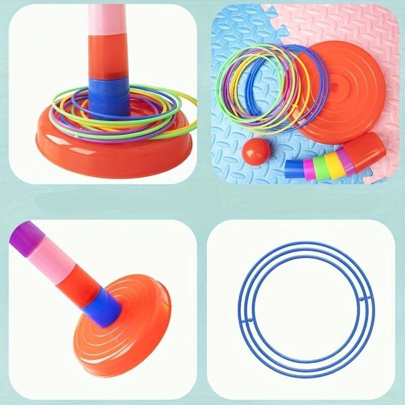 Vibrant Multi-Colored Ring Toss Game - Durable PET Material Interactive Indoor/Outdoor Play Toy with Ball Top - Ideal Gift for Youngsters 5