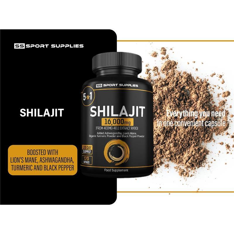 Shilajit Capsules 16,000mg - 120 Days Supply - 60% Fulvic Acid - Ashwagandha, Lions Mane, Turmeric & Black Pepper 5