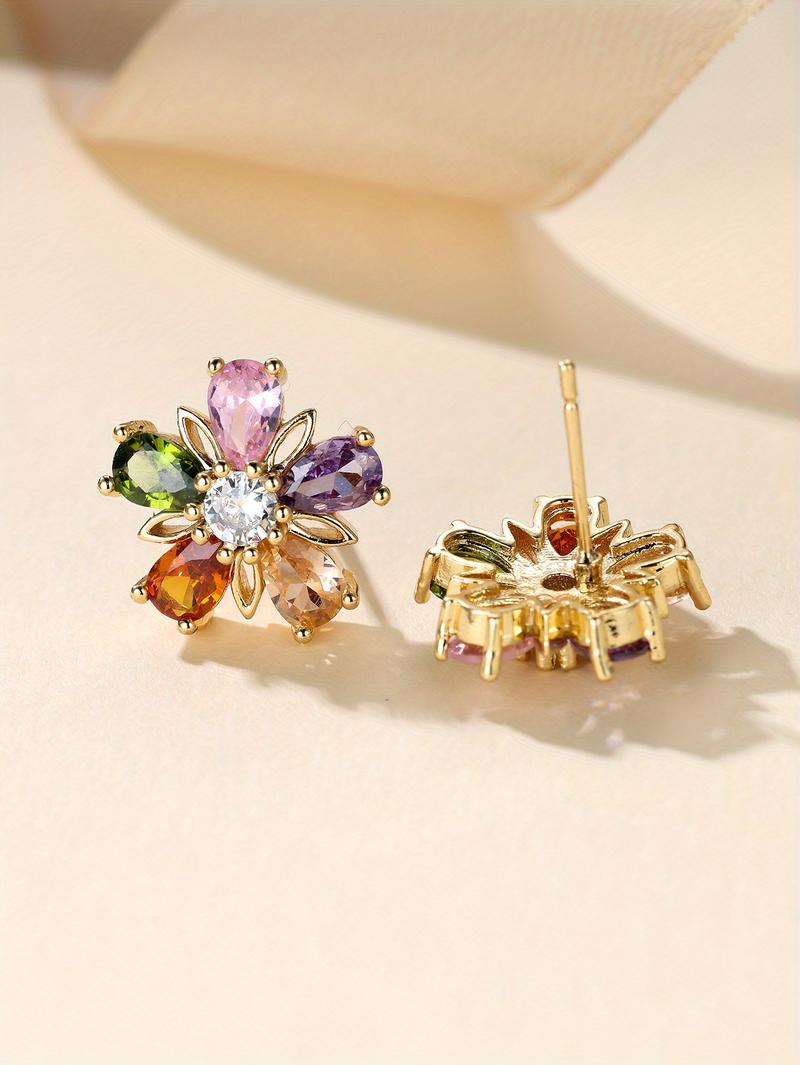 Product Introduction of Elegant Zirconia Earrings Five-Petal Flower Shape Vibrant Colors Unique Design for Women Fashion Jewelry 1