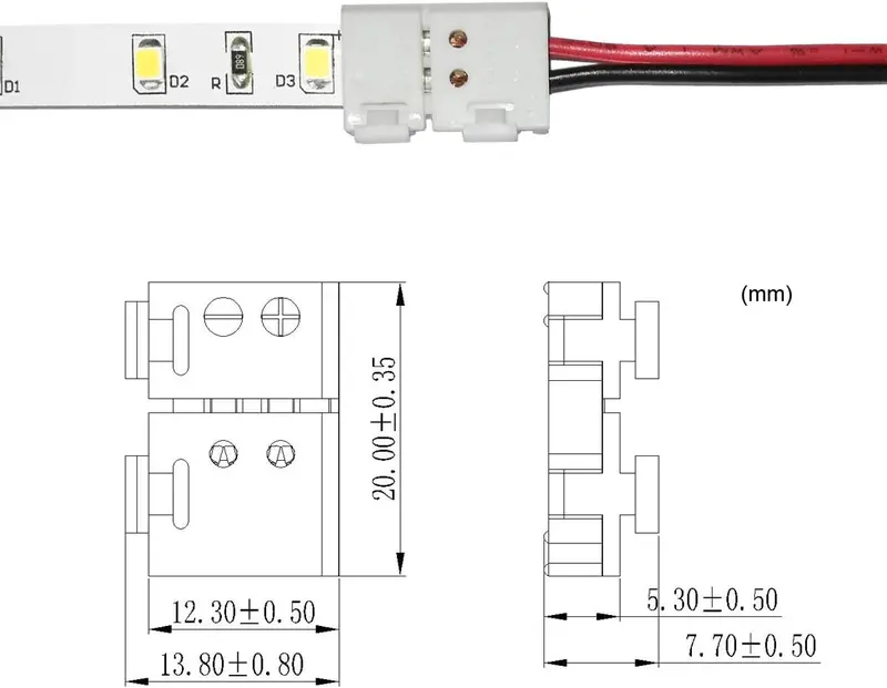 10-Pack 2 Pin 8mm LED Strip Connector - Quick Solderless Connection for 12v 24v Single Color LED Strip Lights 5