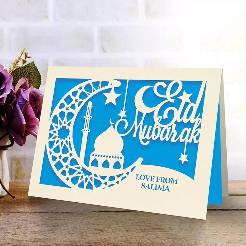 Personalised Eid Mubarak Card  Elegant Paper Cut Moon Design | Ramadan 2025 Celebration 3