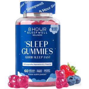 8 Hour Sleepwell - 60 Sugar-Free Sleep Gummies - Sleep Aid with Griffonia, Ashwagandha, Magnesium Glycinate, L-theanine, B6 for Deep Sleep & Relaxation - Alternative to Melatonin Tablets - Gluten Free