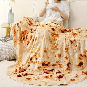 Creative Realistic Mexican Pancake Print Pattern Flannel Blanket, Round Soft Warm Throw Blanket, Cool Bedroom Accessories, Comfortable Napping Blanket for Office Couch Sofa Bed Camping, Halloween Decor