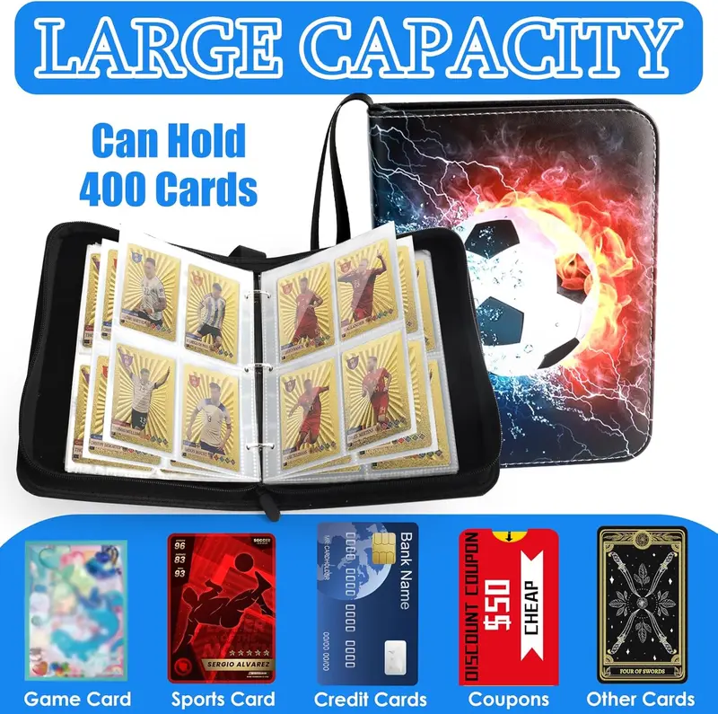 Football Card Holder, Waterproof PU Leather Binder With 50 Page 400 Pockets for Trading Cards, Detachable Sleeves for Baseball, Sports Star, and Game Cards 4