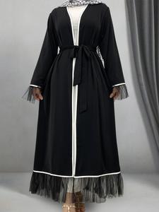 Women's Solid Color Abaya, Modest Casual Long Sleeve Belted Abaya for Daily Wear, Ladies Islamic Clothing for All Seasons