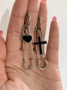 Cross & Heart Decor Pin Design Dangle Earrings, Stainless Steel Jewelry for Party, Daily Clothing Decor, Trendy All-match & Exquisite Jewelry for Gift
