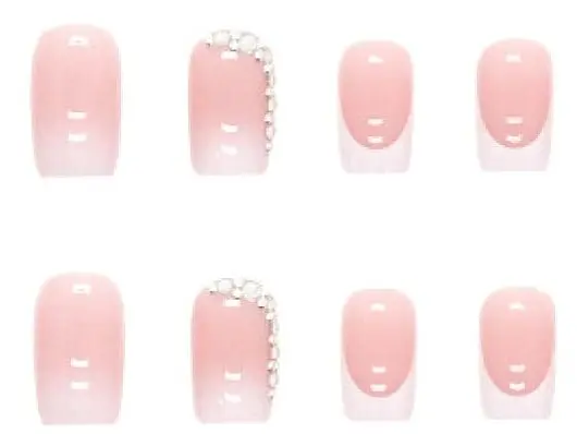 24pcs French False Nails White Tip Square Stick on Nails Flower Press on Nails with Rhinestones Removable Glue-on Nails Fake Nails Women Girls Nail Art Accessories, 1 ml 3