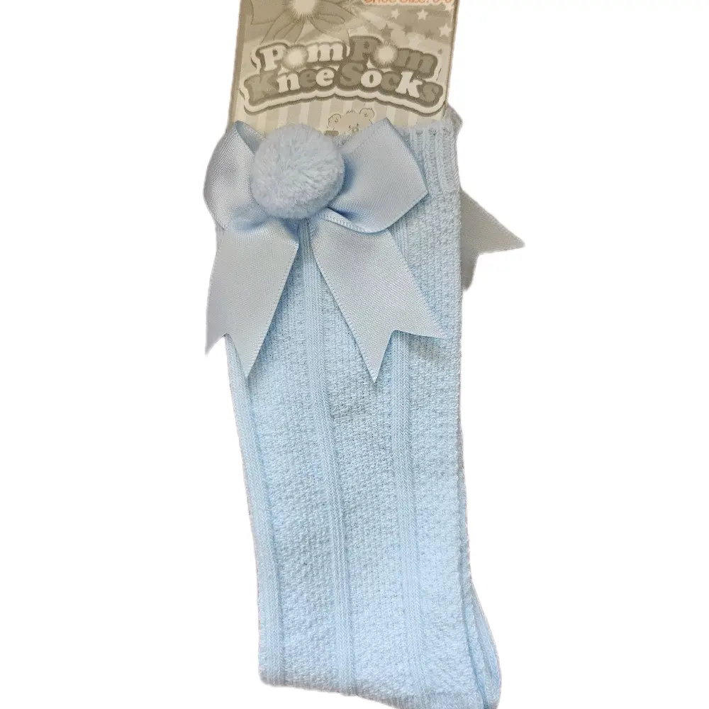 Soft Touch Knee High Pom Pom Bow Socks for Baby Girls and Boys