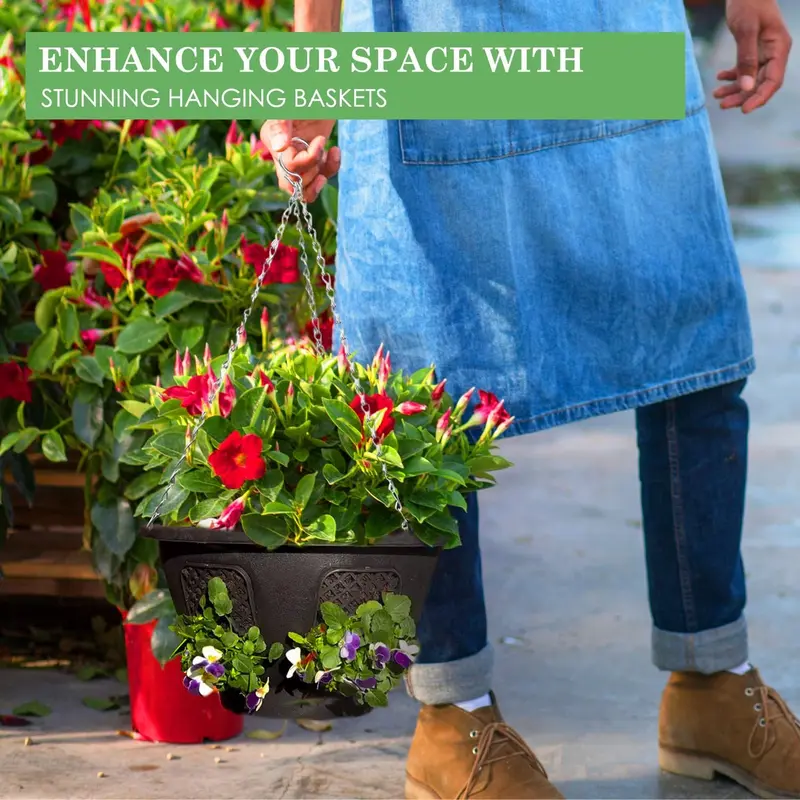Flower Garden Plastic Hanging Basket 14" Strong Black Bracket Planter Pack 2 & 4 Hangable Organiser Hangers Decor Decorative 4