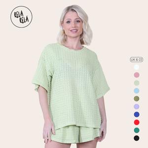 RELA RELA Oversized Crochet T-Shirt & Matching Shorts Co-Ord UK 6-22 Basic Casual Comfort Outfit Women Womenswear Beach Chic Outfit