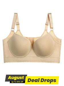 Plus Size Women's Adjustable Strap Underwire Bra, Casual Buckle Back Push Up Lingerie Top, Soft Comfy Breathable Plus Underwear for Daily Wear, Solid Adjustable Bra