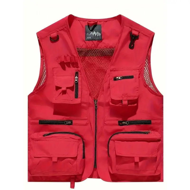 Breathable Nylon Men's Outdoor Cargo Vest Jacket, Men's Zip Up Sports Jacket With Multiple Pockets For Summer Outdoor Activity Menswear Tops 4