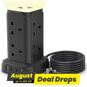 3250W 13A Surge Protector Extension Cable, USB C Fast Charger, Night Light Socket with 4 USB Ports & 8 Outlets, 110V-250V Surge Protect Extension Cable with 2M Cable, Safety Devices, Surge Protection