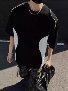 Men's Solid Color Stitching Round Neck Tee, Loose Casual Fashion Short Sleeve T-shirt for Summer, Men's Top for Daily Wear, Tropical